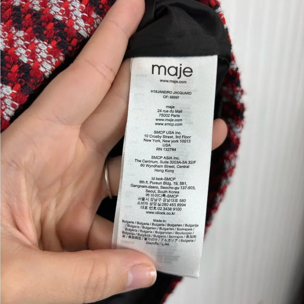 Maje Asymmetrical tweed academia mini Skirt in Red and Pink